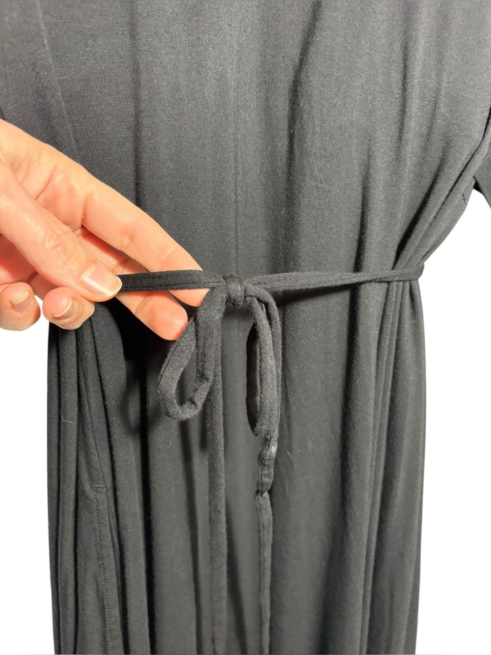 SOMA | Black Soft Jersey Caftan V-Neck Flutter Sleeve Midi Dress L Built In Bra - Picture 14 of 15